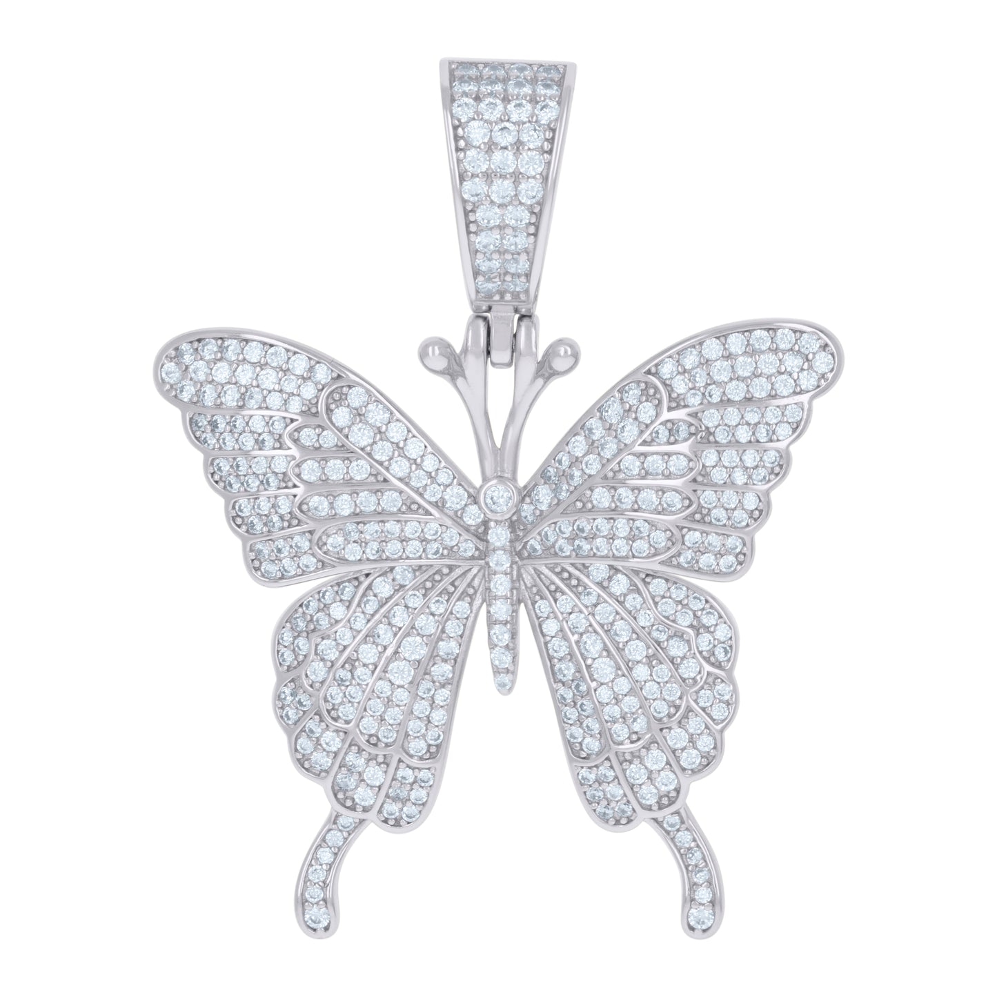 Sterling Silver Womens Cubic-Zirconia Butterfly Fashion Charm Pendant