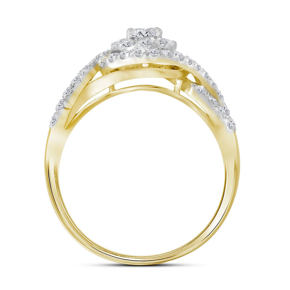 14K Yellow Or White Gold  Round Diamond Swirl Bridal Wedding Ring Band Set 1 Cttw, Womens Size: 5-10
