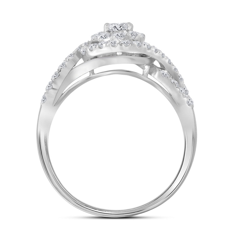 14K Yellow Or White Gold  Round Diamond Swirl Bridal Wedding Ring Band Set 1 Cttw, Womens Size: 5-10
