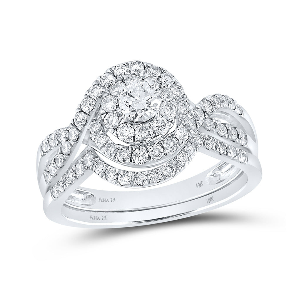 14K Yellow Or White Gold  Round Diamond Swirl Bridal Wedding Ring Band Set 1 Cttw, Womens Size: 5-10