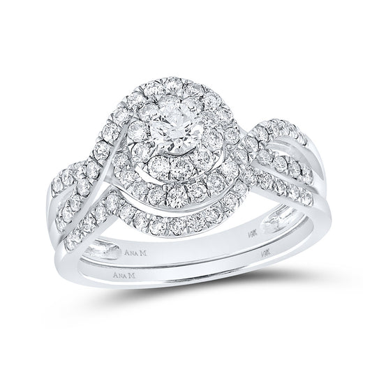 14K Yellow Or White Gold  Round Diamond Swirl Bridal Wedding Ring Band Set 1 Cttw, Womens Size: 5-10