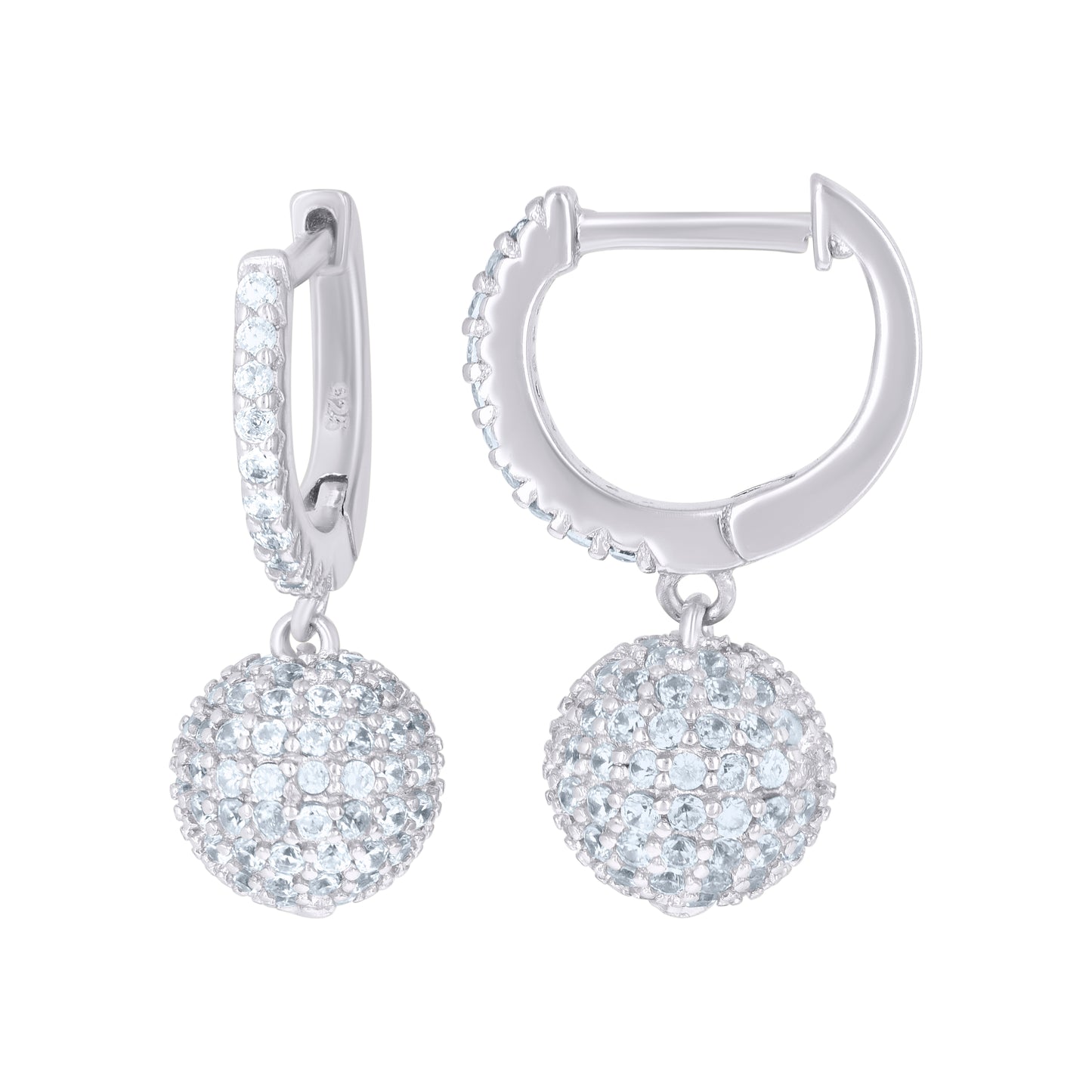Sterling Silver Or Yellow-Tone Unisex Cubic-Zirconia Ball Endless Dangle Hoop Earrings