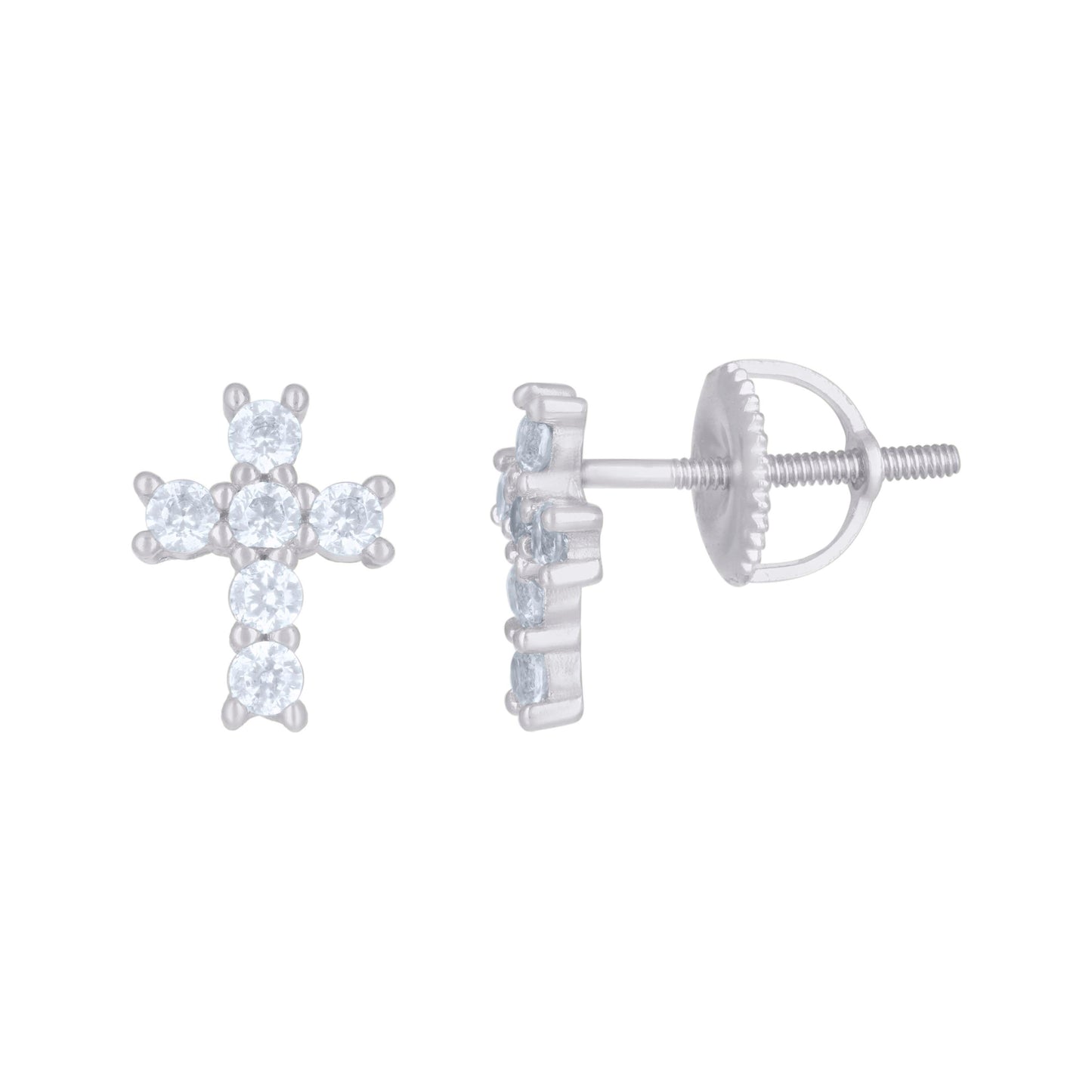 Sterling Silver Or Yellow-Tone Womens Cubic-Zirconia Cross Religious Stud Earrings