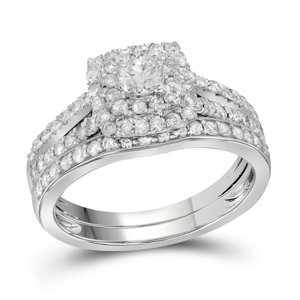 14K White Gold Round Diamond Bridal Wedding Ring Band Set 1 Cttw, Womens Size: 5-10