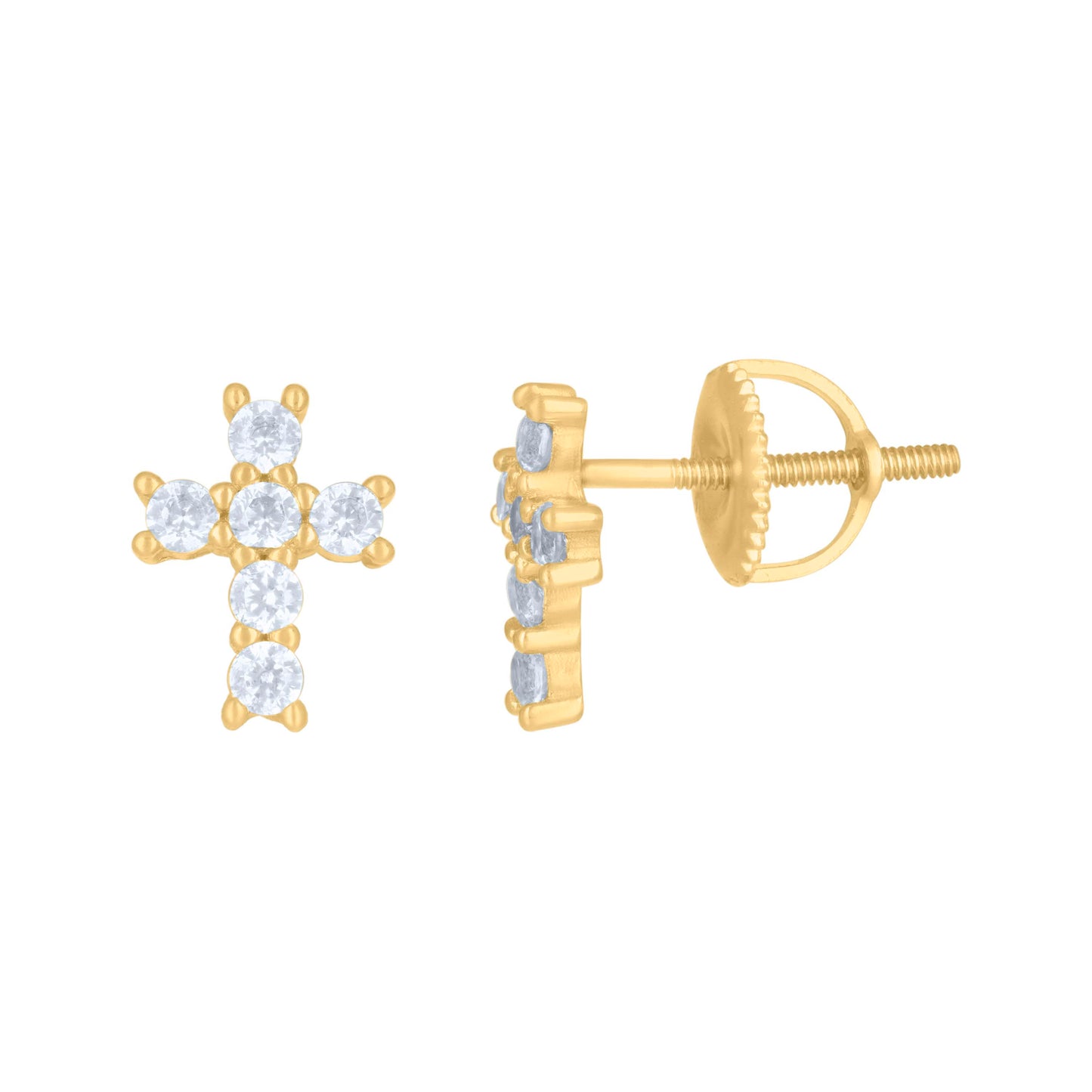 Sterling Silver Or Yellow-Tone Womens Cubic-Zirconia Cross Religious Stud Earrings