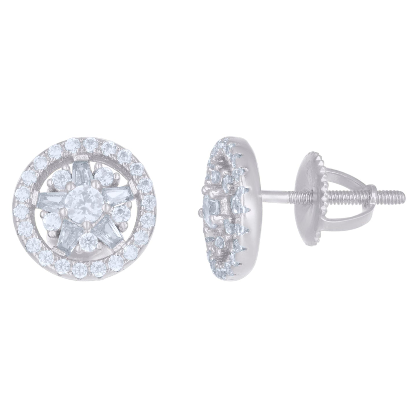 Sterling Silver Or Yellow-Tone Mens Baguette Round Cubic-Zirconia Fashion Stud Earrings
