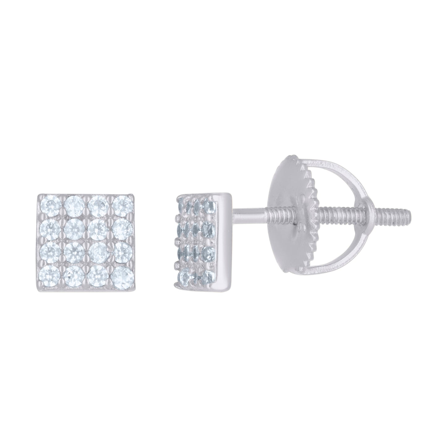 Sterling Silver Or Yellow-Tone Mens Cubic-Zirconia Square Stud Earrings