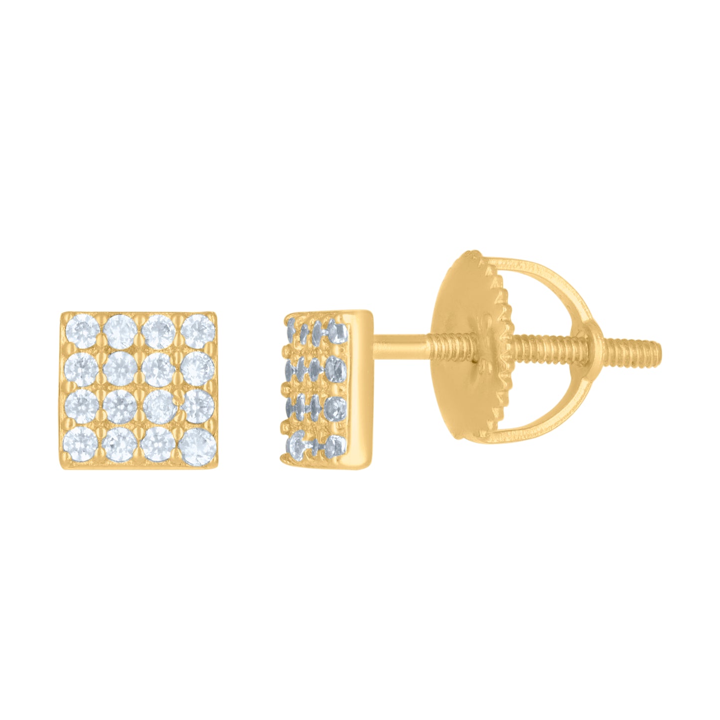 Sterling Silver Or Yellow-Tone Mens Cubic-Zirconia Square Stud Earrings