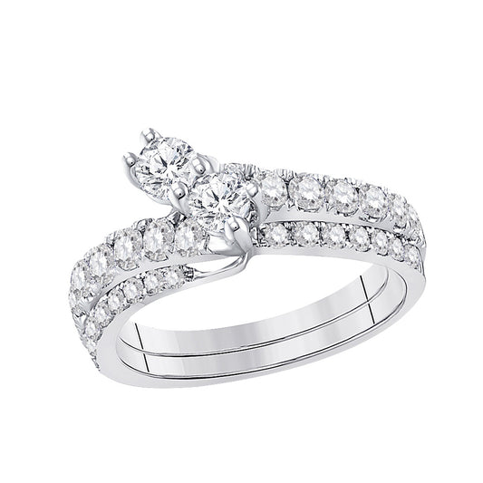 14K White Gold Round Diamond 2-stone Bridal Wedding Engagement Ring 3/4 Cttw, Womens Size: 5-10