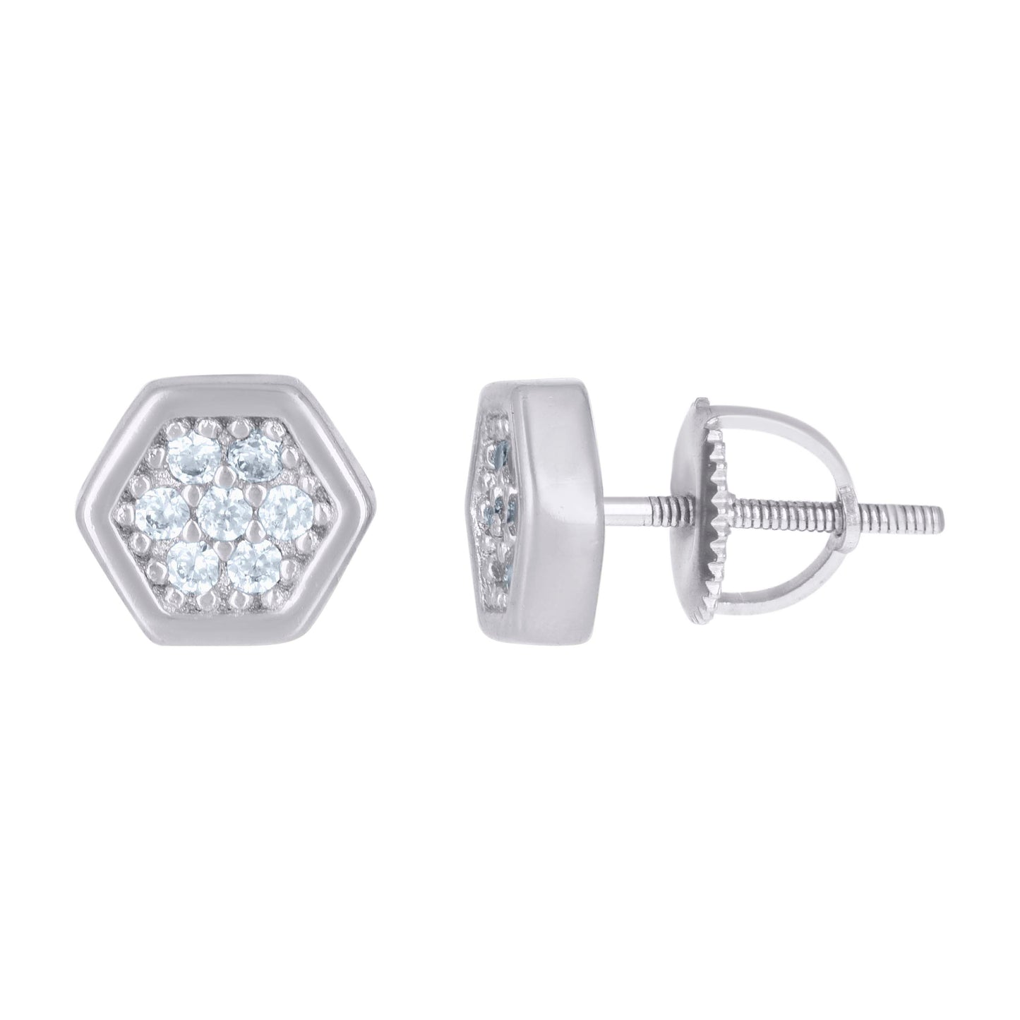 Sterling Silver Or Yellow-Tone Womens Cubic-Zirconia Octagon Fashion Stud Earrings