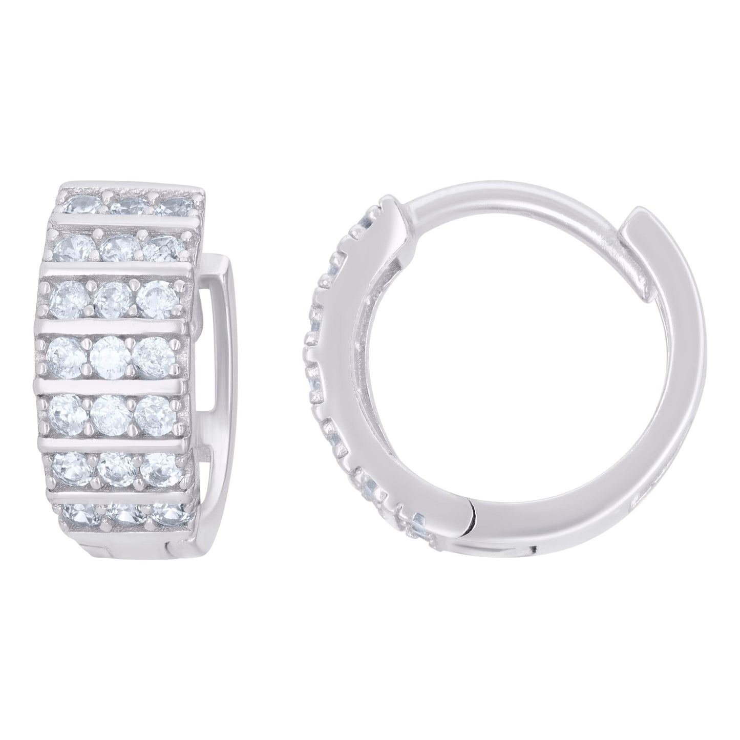 Sterling Silver Or Yellow-Tone Womens Cubic-Zirconia Triple Row Endless Hoop Earrings