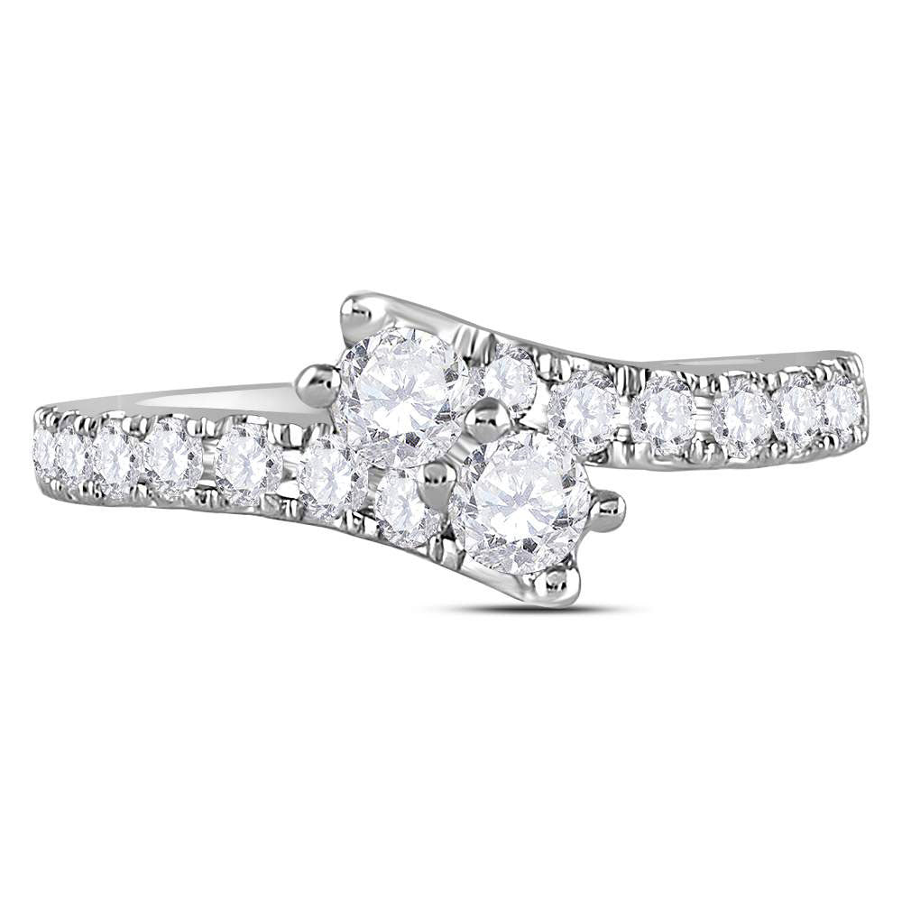 14K White Gold Round Diamond 2-stone Bridal Wedding Engagement Ring 1 Cttw, Womens Size: 5-10