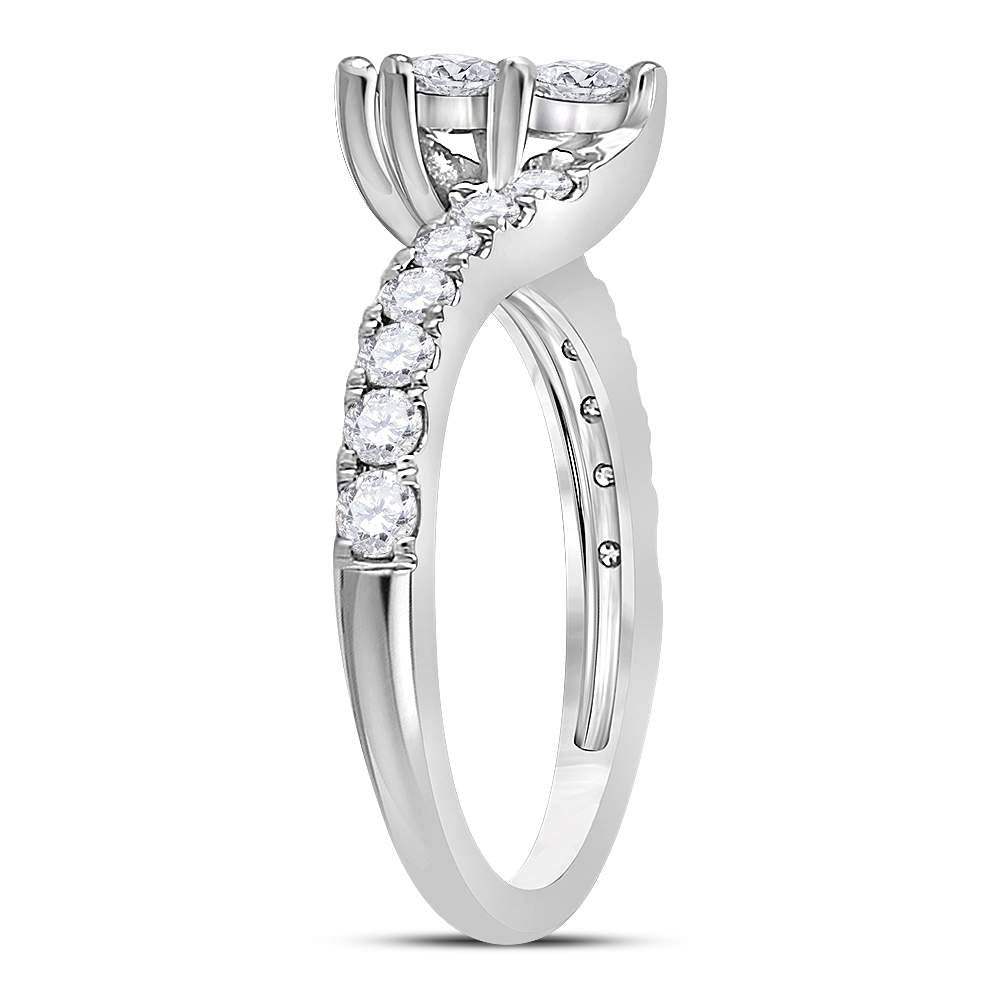 14K White Gold Round Diamond 2-stone Bridal Wedding Engagement Ring 1 Cttw, Womens Size: 5-10