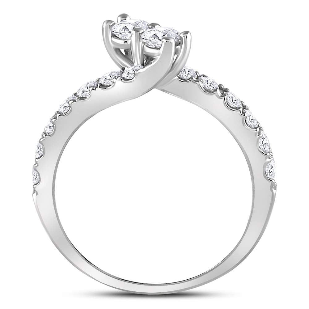 14K White Gold Round Diamond 2-stone Bridal Wedding Engagement Ring 1 Cttw, Womens Size: 5-10