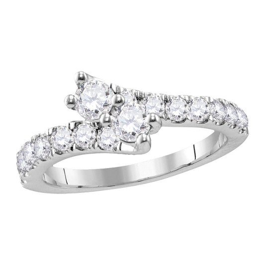 14K White Gold Round Diamond 2-stone Bridal Wedding Engagement Ring 1 Cttw, Womens Size: 5-10