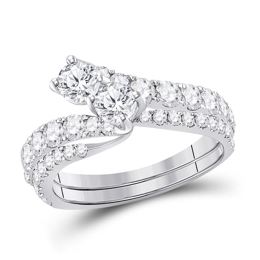 14K White Gold Round Diamond 2-stone Bridal Wedding Engagement Ring 1-1/2 Cttw, Womens Size: 5-10
