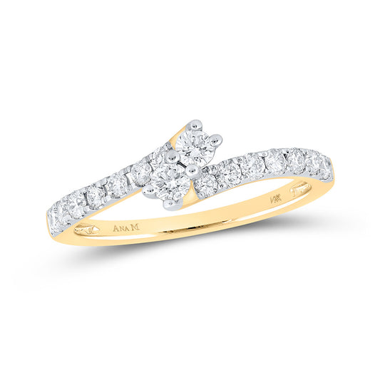 14K Yellow Gold Round Diamond 2-stone Bridal Wedding Engagement Ring 1/2 Cttw, Womens Size: 5-10