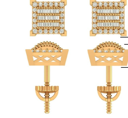 10K Yellow Gold 0.52-0.54 Cttw Diamond Baguette Earring