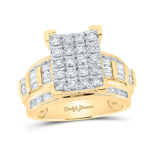 10K Yellow Gold Round Diamond Cluster Bridal Wedding Engagement Ring 1-7/8 Cttw, Womens Size: 5-10