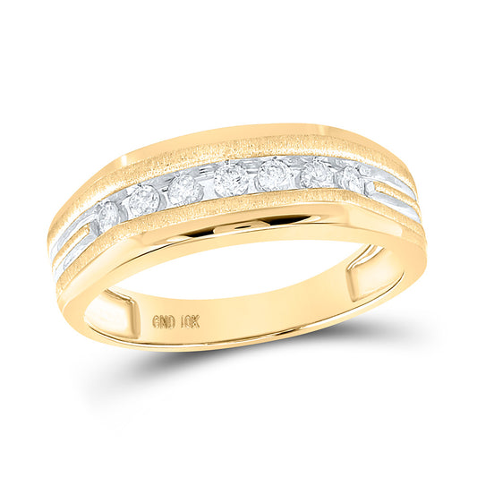 10K Two-tone Yellow Gold Mens Round Diamond Grooved Wedding Band Ring 1/4 Cttw, Mens Size: 7-13