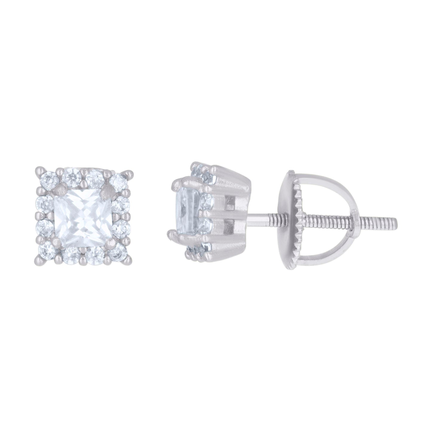 Sterling Silver Or Yellow-Tone Womens Princess-Cut Round Cubic-Zirconia Square Fashion Stud Earrings