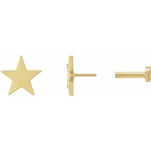 14K Yellow Gold 6.2 Mm Pair Press Fit Back 6 Mm Polished Star Earrings With Press Fit Closure