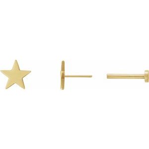 14K Yellow Gold 6.2 Mm Pair Press Fit Back 4 Mm Polished Star Earrings With Press Fit Closure