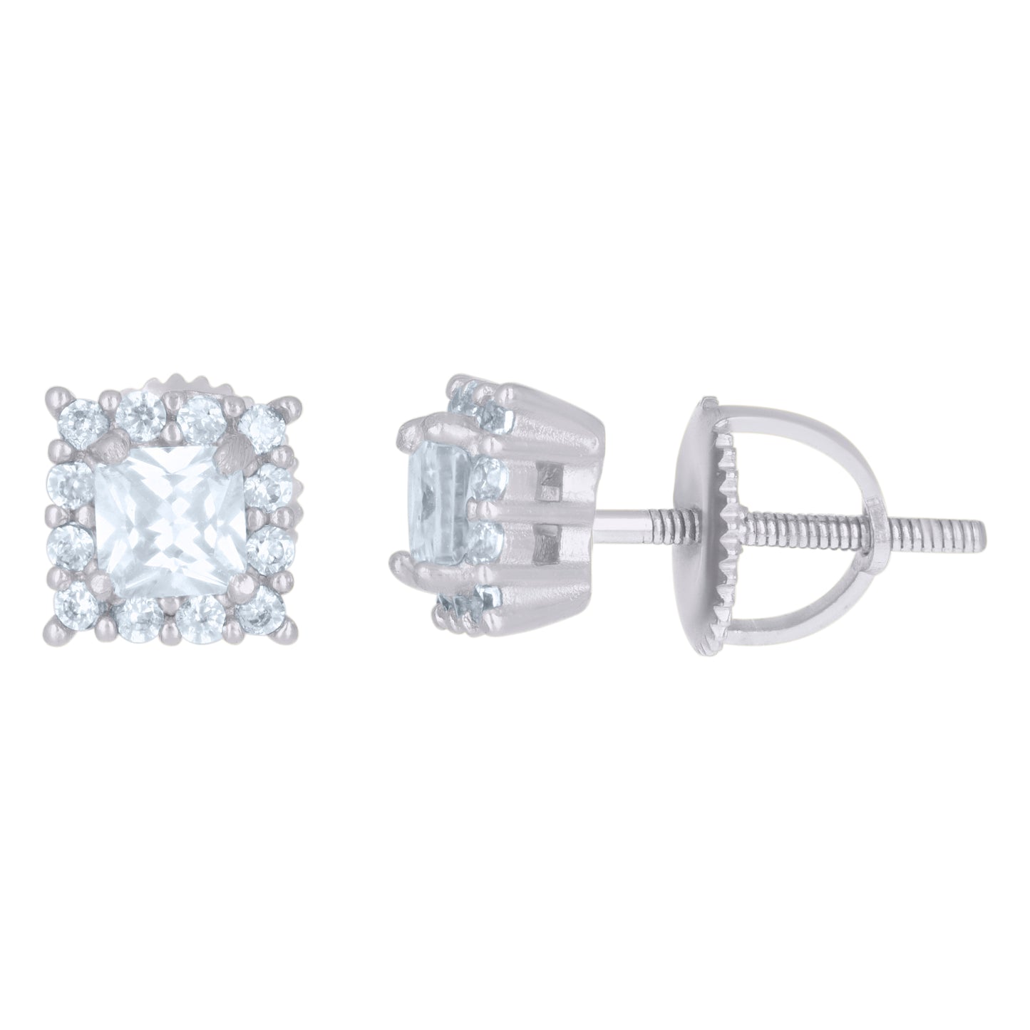 Sterling Silver Or Yellow-Tone Womens Princess-Cut Round Cubic-Zirconia Square Fashion Stud Earrings
