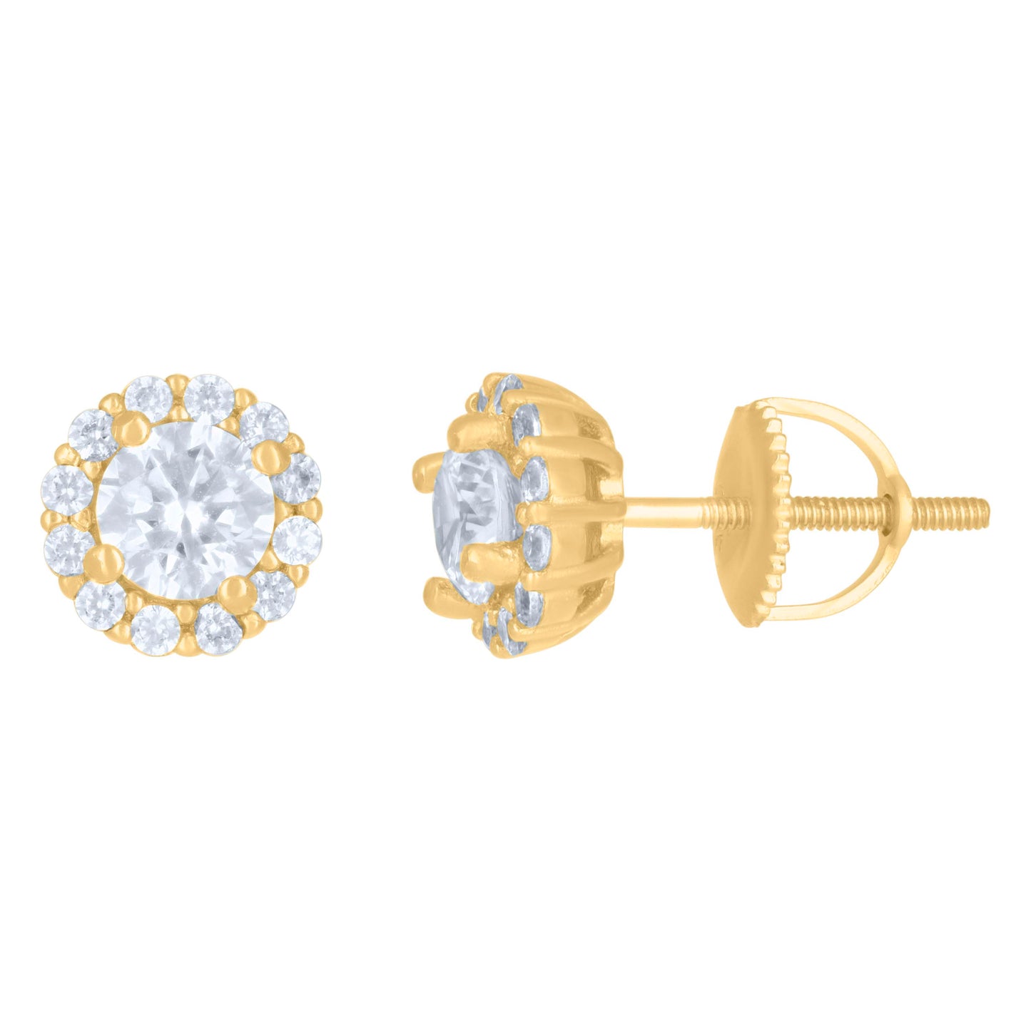 Sterling Silver Or Yellow-Tone Womens Cubic-Zirconia Round Fashion Stud Earrings