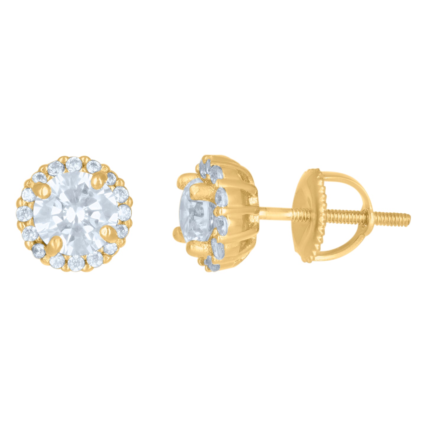 Sterling Silver Or Yellow-Tone Womens Cubic-Zirconia Round Fashion Stud Earrings