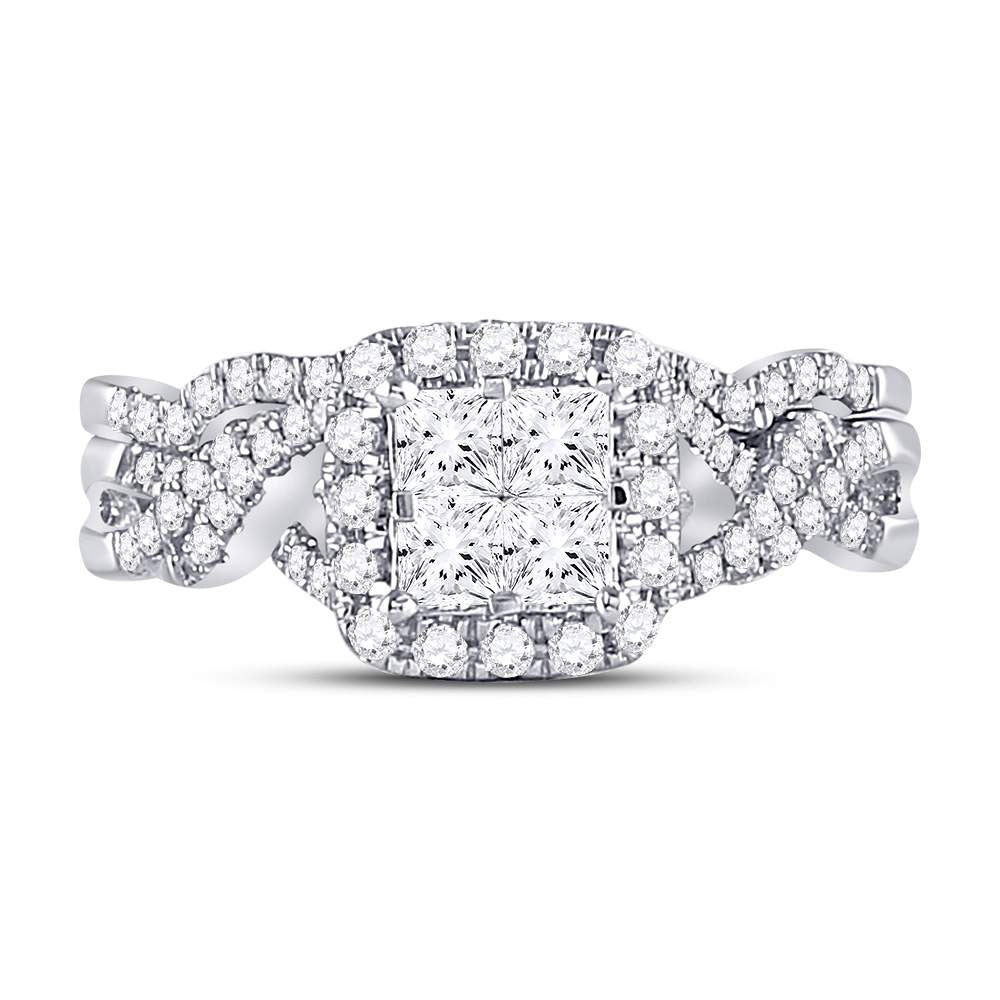 10K White Gold Princess Diamond Bridal Wedding Ring Band Set 1 Cttw, Womens Size: 5-10