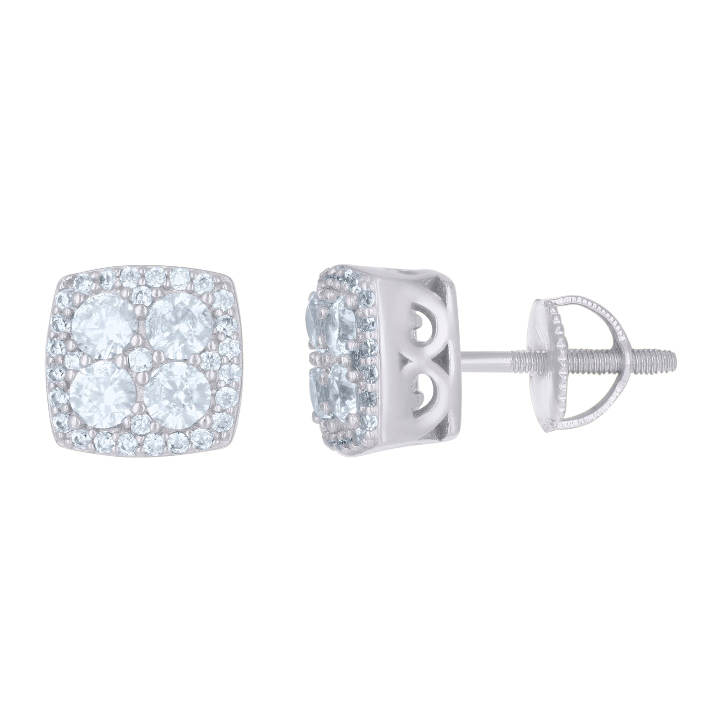 Sterling Silver Or Yellow-Tone Mens Cubic-Zirconia Square Stud Earrings