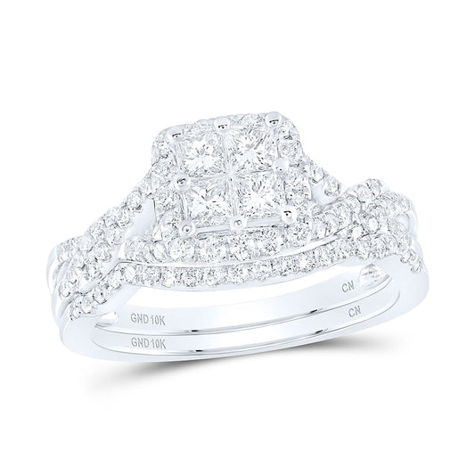 10K White Gold Princess Diamond Bridal Wedding Ring Band Set 1 Cttw, Womens Size: 5-10