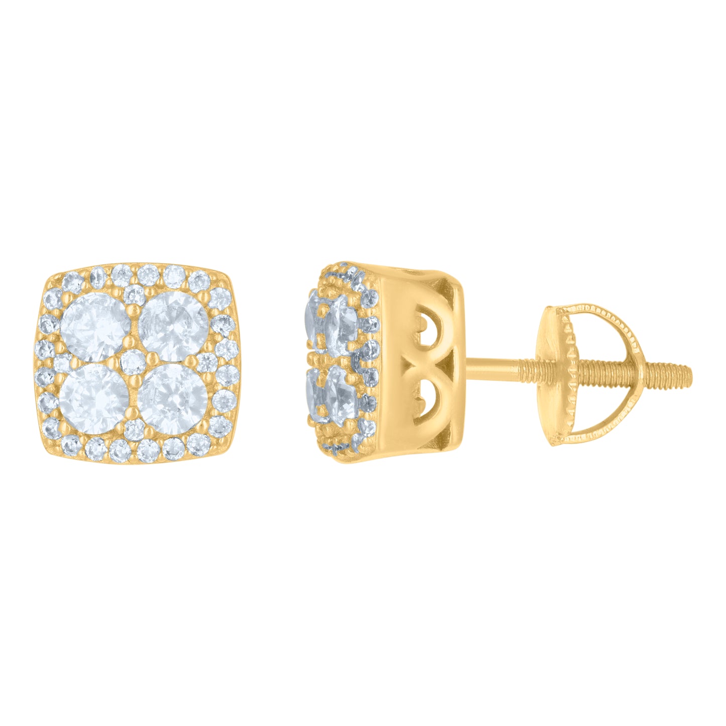 Sterling Silver Or Yellow-Tone Mens Cubic-Zirconia Square Stud Earrings