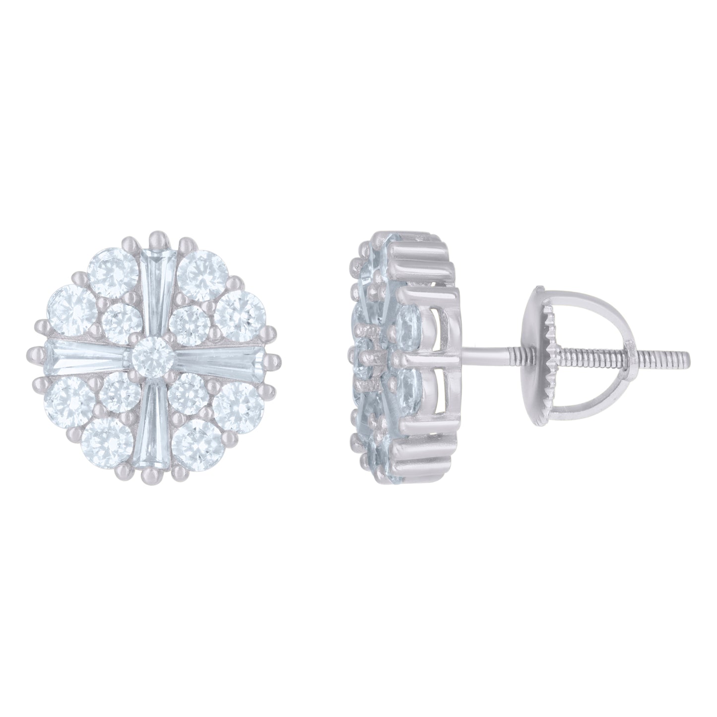 Sterling Silver Or Yellow-Tone Mens Baguette Round Cubic-Zirconia Fashion Stud Earrings
