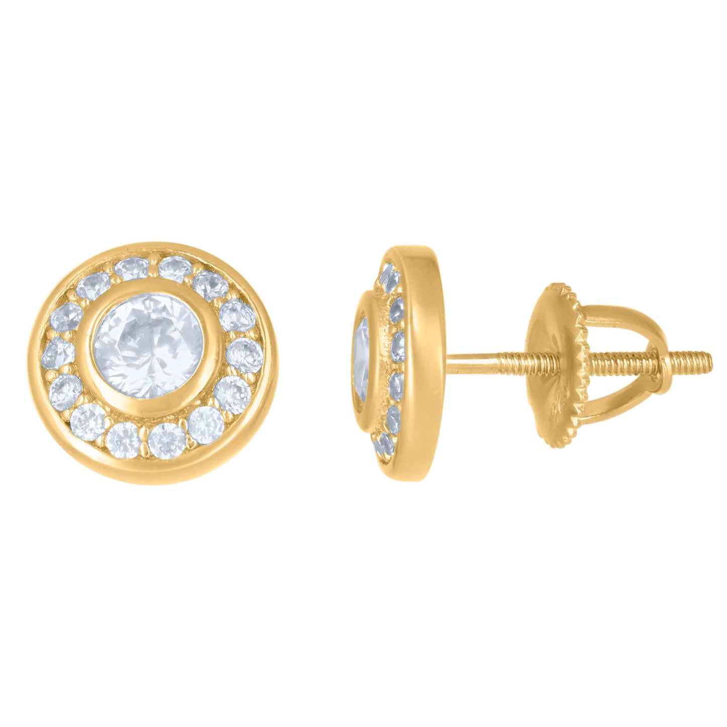 Sterling Silver Or Yellow-Tone Womens Cubic-Zirconia Round Fashion Stud Earrings