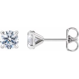 14K White Gold Round 5Mm Si1-Si2, G-H 1 Ctw Lab-Grown Diamond 4-Prong Claw Cocktail Style Stud Friction Back Earrings