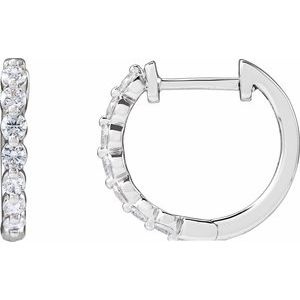 14K White Gold Pair Round Shape 2.1Mm Si1-Si2, Gh 1/2 Ctw Lab-Grown Diamond Hoop Earrings, Length: 16 Mm, Thickness: 2 Mm