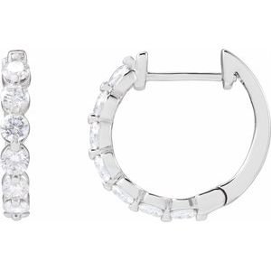14K White Gold Pair Round Shape 2.6Mm Si1-Si2, Gh 1 Ctw Lab-Grown Diamond Hoop Earrings, Length: 17 Mm, Thickness: 2 Mm