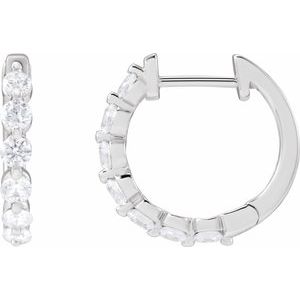 14K White Gold Pair Round Shape 2.4Mm Si1-Si2, Gh 3/4 Ctw Lab-Grown Diamond Hoop Earrings, Length: 15.7 Mm, Thickness: 2 Mm