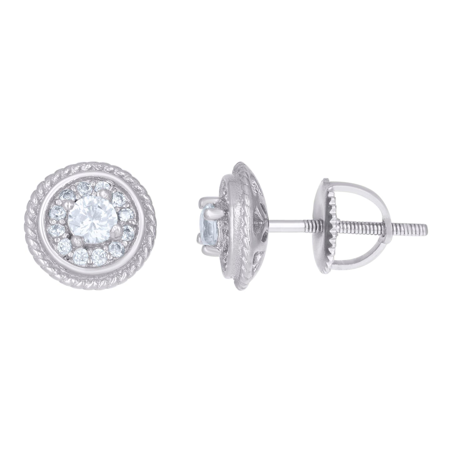 Sterling Silver Or Yellow-Tone Womens Cubic-Zirconia Round Fashion Stud Earrings