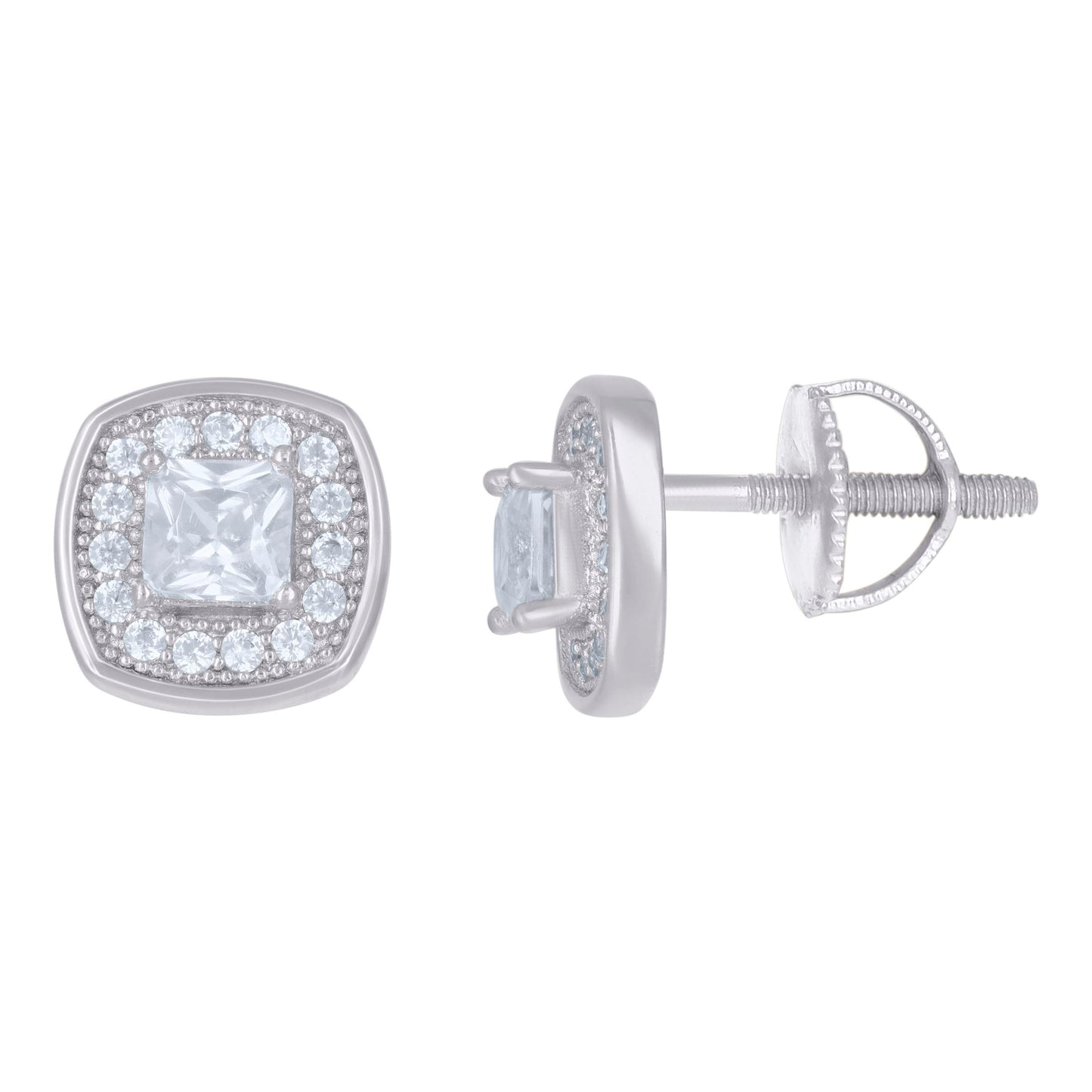 Sterling Silver Or Yellow-Tone Mens Princess-Cut Round Cubic-Zirconia Square Stud Earrings