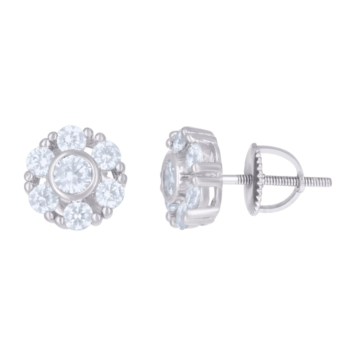 Sterling Silver Or Yellow-Tone Womens Cubic-Zirconia Flower Fashion Stud Earrings