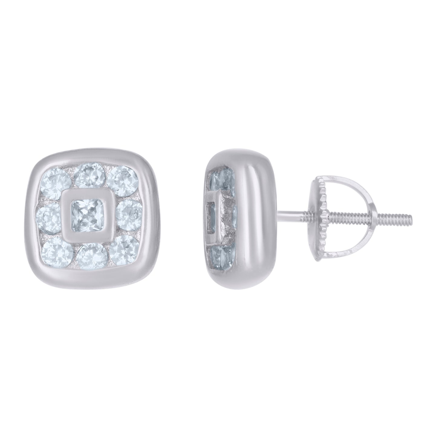 Sterling Silver Or Yellow-Tone Mens Princess-Cut Round Cubic-Zirconia Square Stud Earrings