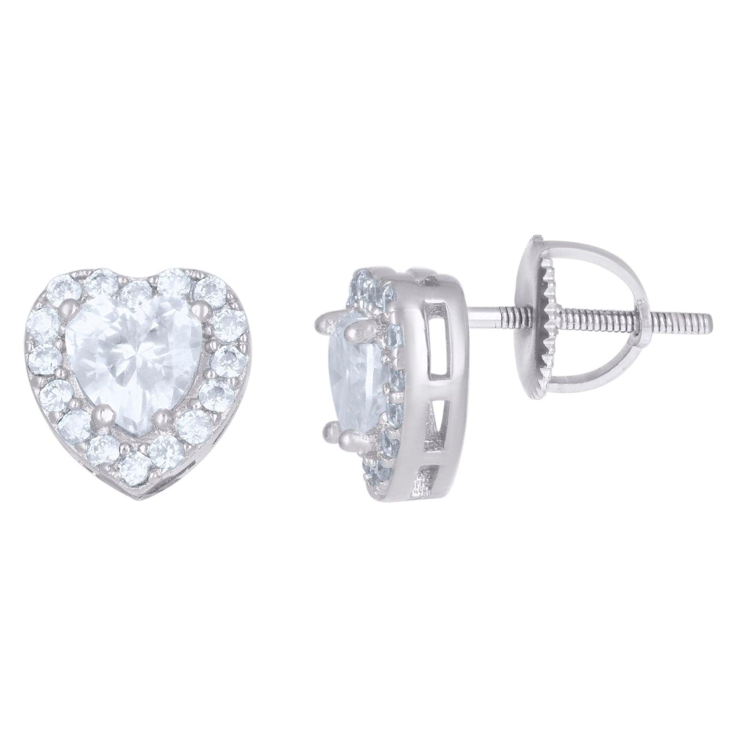 Sterling Silver Or Yellow-Tone Womens Heart Round Cubic-Zirconia Heart Stud Earrings