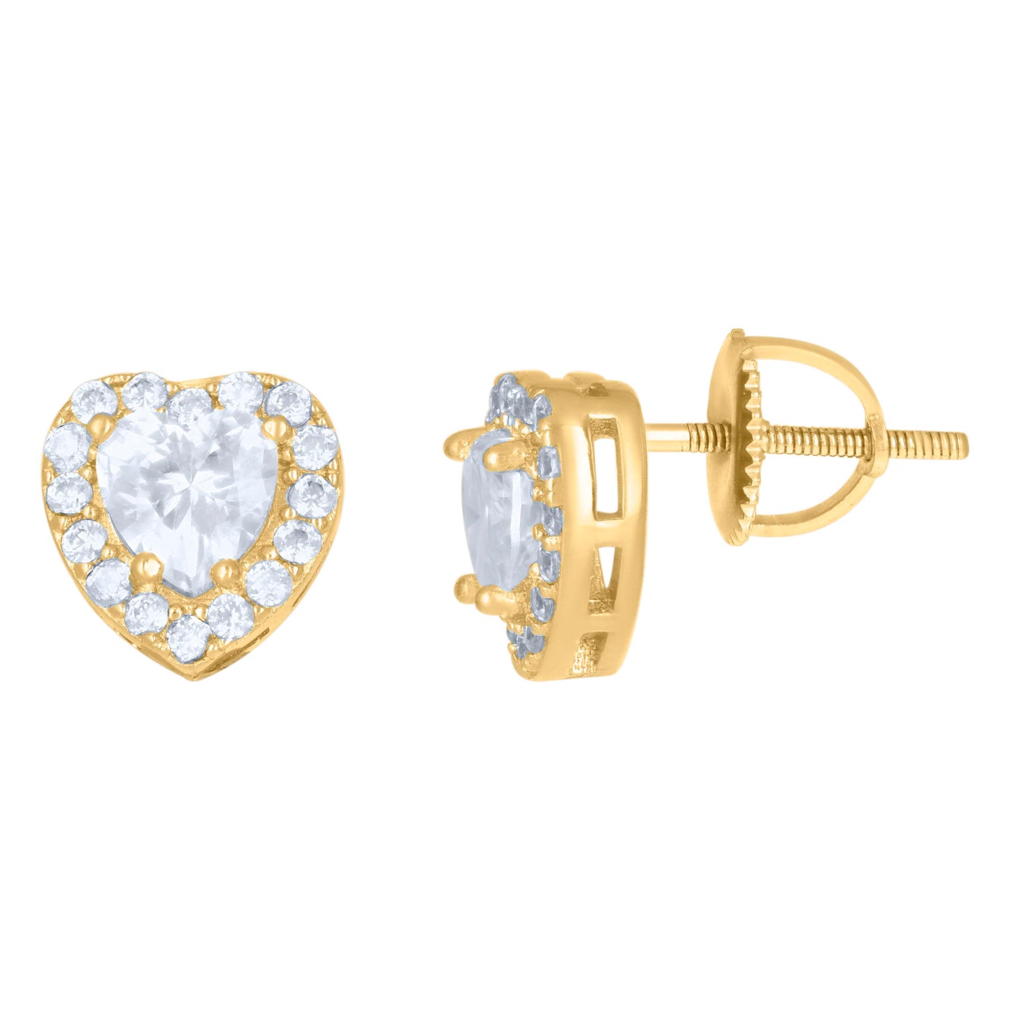 Sterling Silver Or Yellow-Tone Womens Heart Round Cubic-Zirconia Heart Stud Earrings