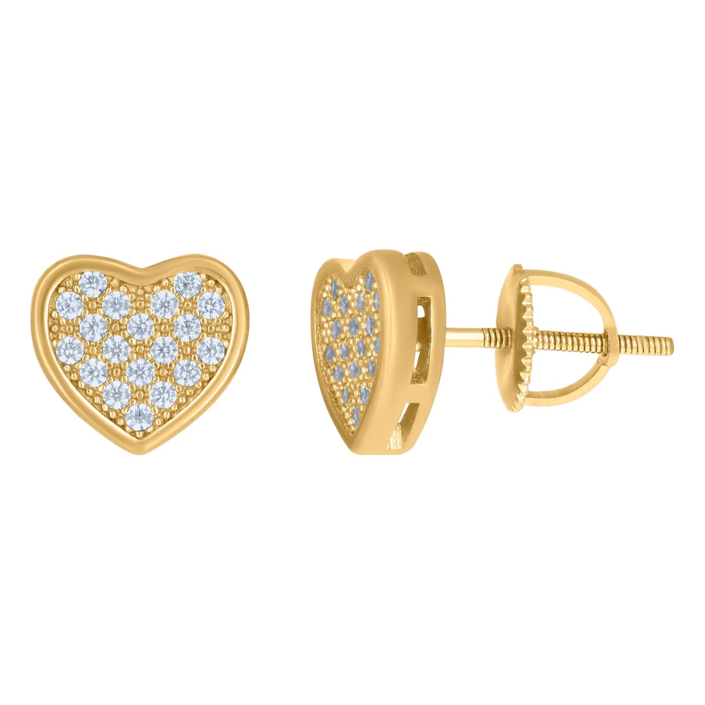 Sterling Silver Or Yellow-Tone Womens Cubic-Zirconia Heart Stud Earrings