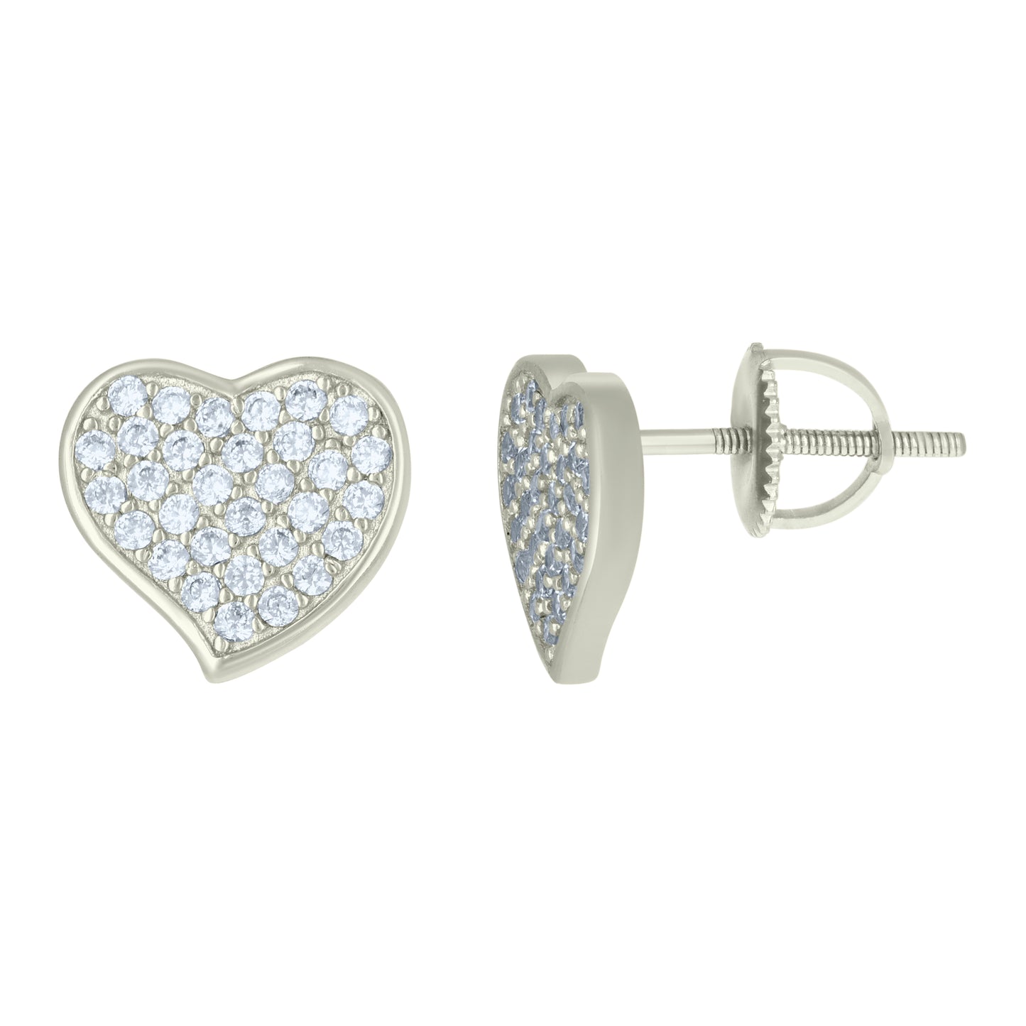 Sterling Silver Or Yellow-Tone Womens Cubic-Zirconia Heart Love & Heart Stud Earrings