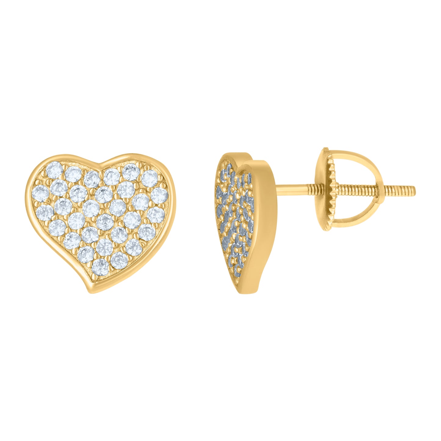 Sterling Silver Or Yellow-Tone Womens Cubic-Zirconia Heart Love & Heart Stud Earrings