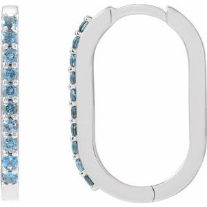 Sterling Silver 20 X 13.39 Mm 1.6 Mm Natural London Blue Topaz Round 1.5 Mm Pair Hinged Polished Natural London Blue Topaz Hoop Earrings